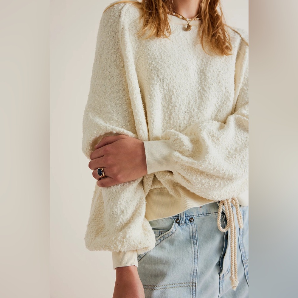 Free People Found My Friend Pullover Cream Oversized Sweater XS - Picture 2 of 16